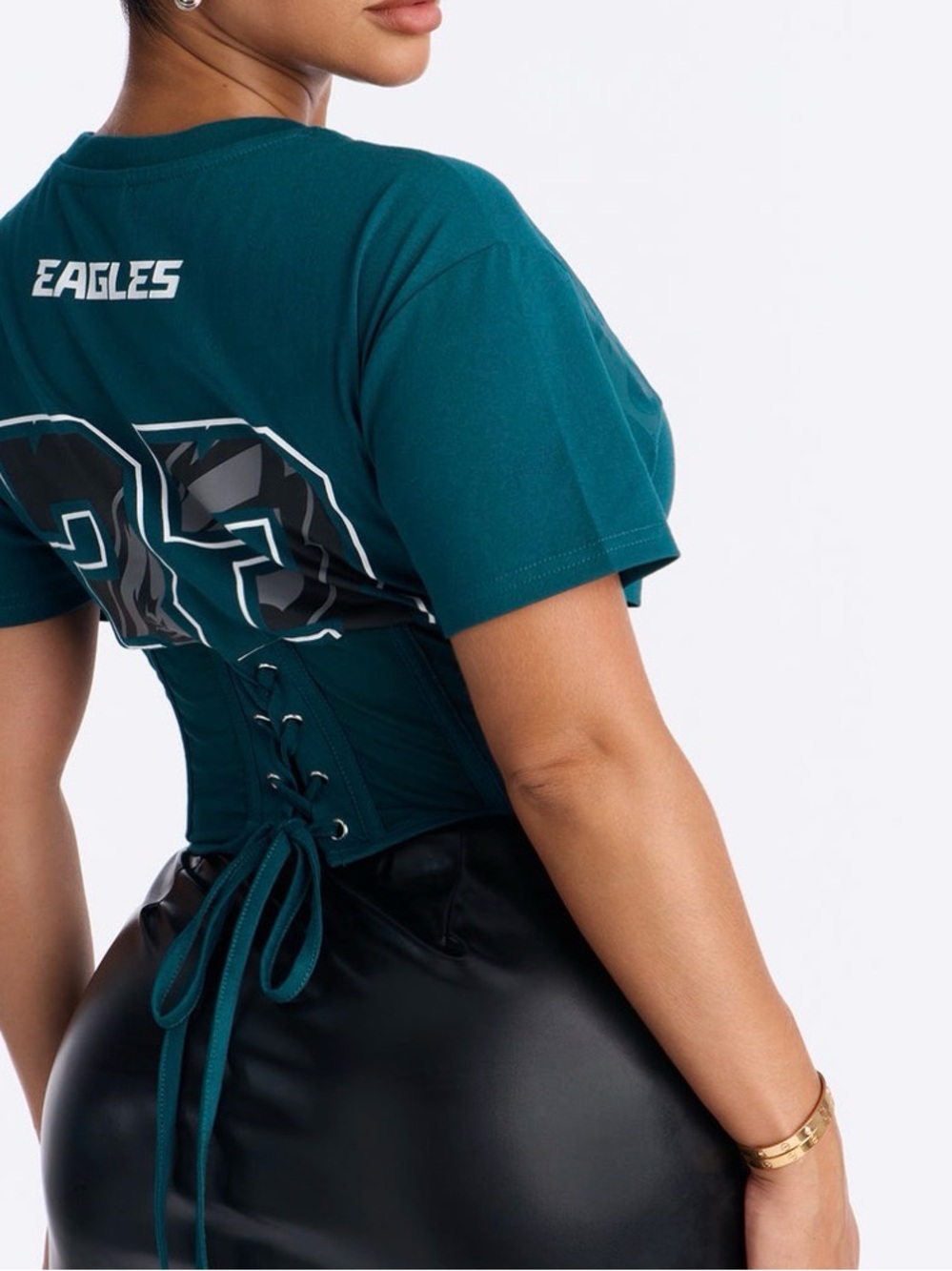Teal Lace-Up Corset Crop Top - Women's Teal Corset Tee